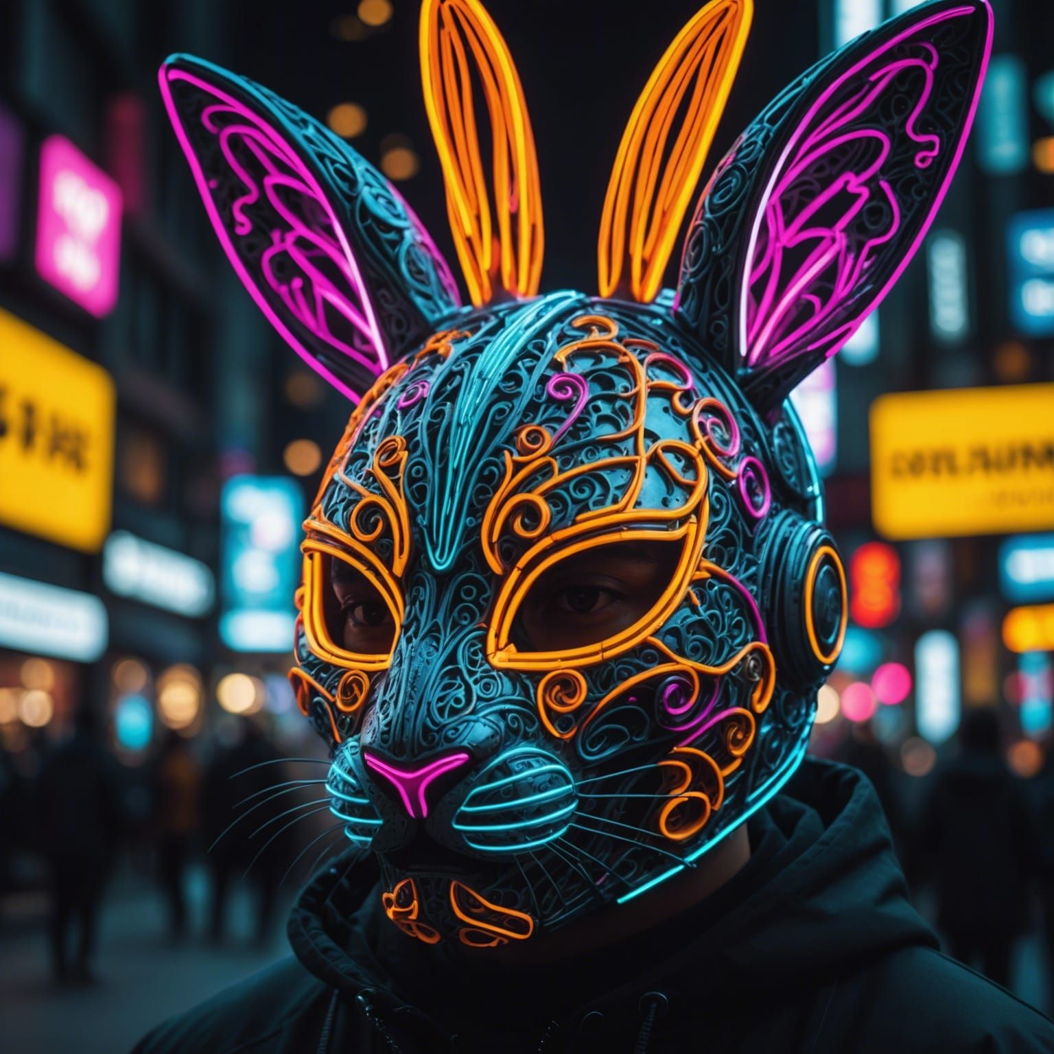 Hyperrealistic Neon Bunny Mask in HDR