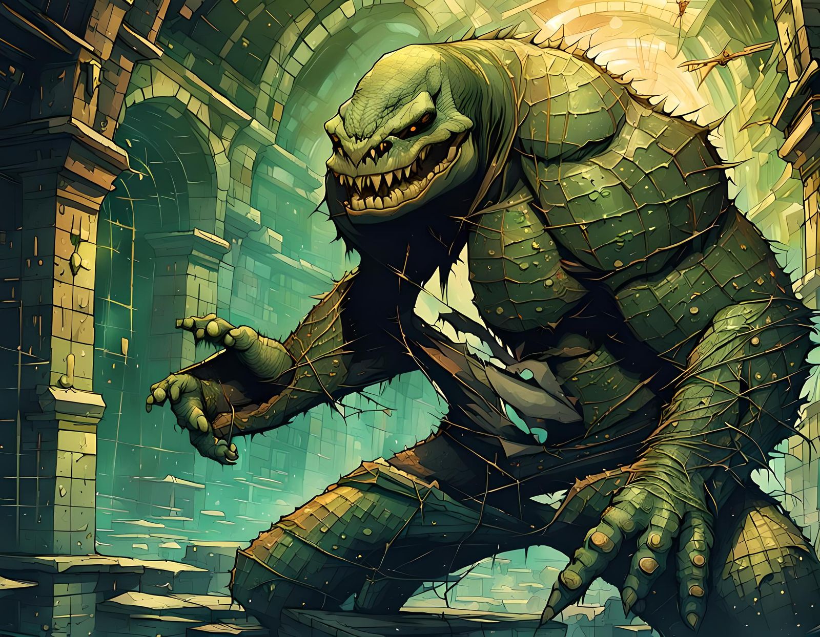 Killer Croc Emerges: Digital Painting Concept Art
