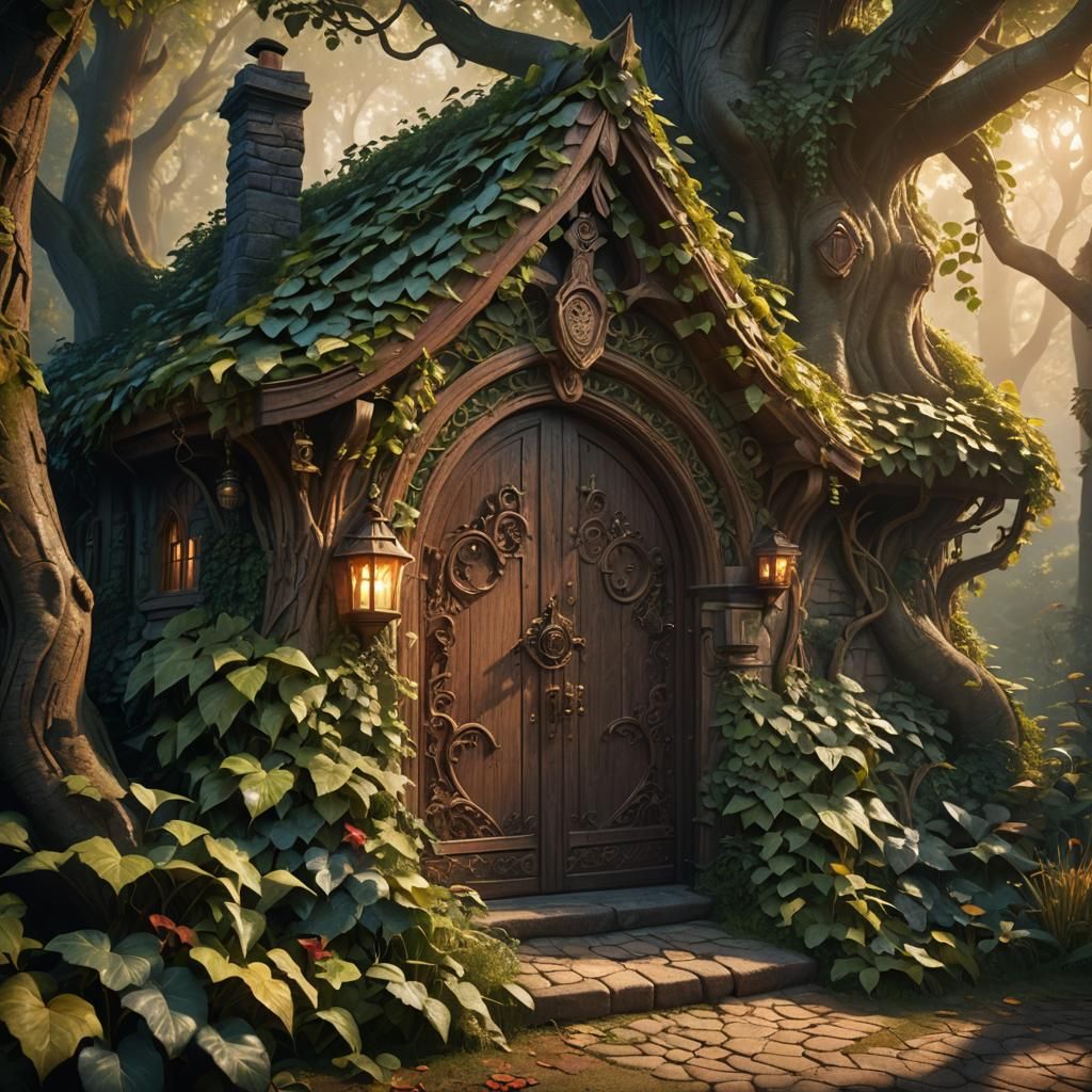 Mystical Fairytale Cottage in Forest Concept Art