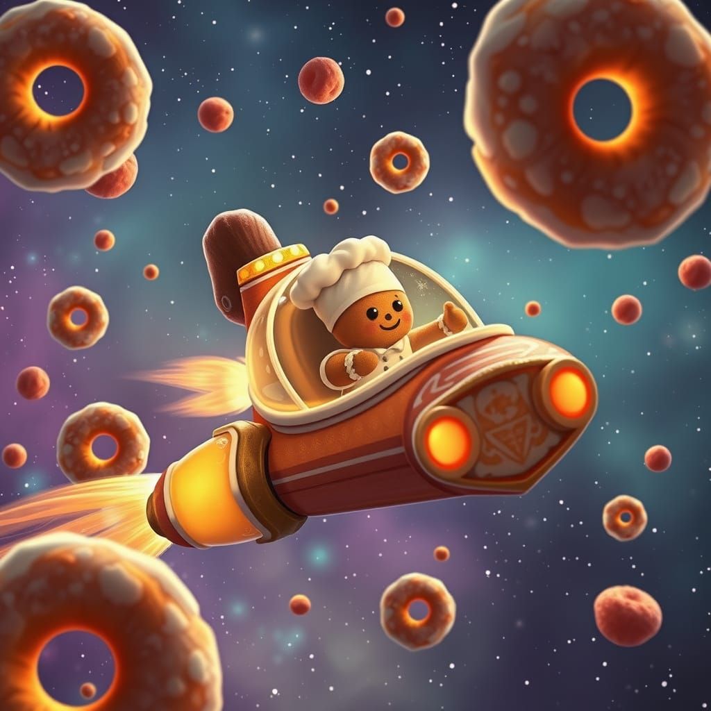 Gingerbread Chefs in Honey Spaceship, Ghibli Style