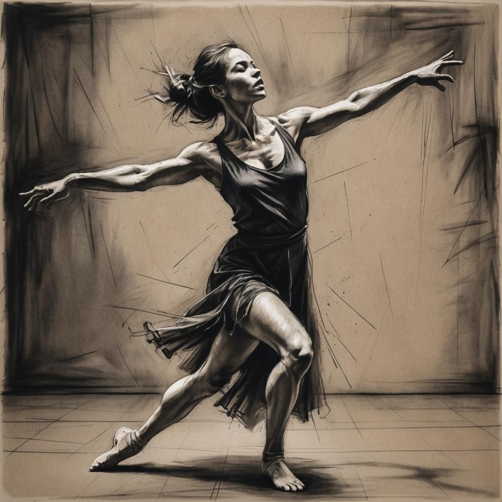 Dynamic Charcoal Drawing of Dancer in Motion