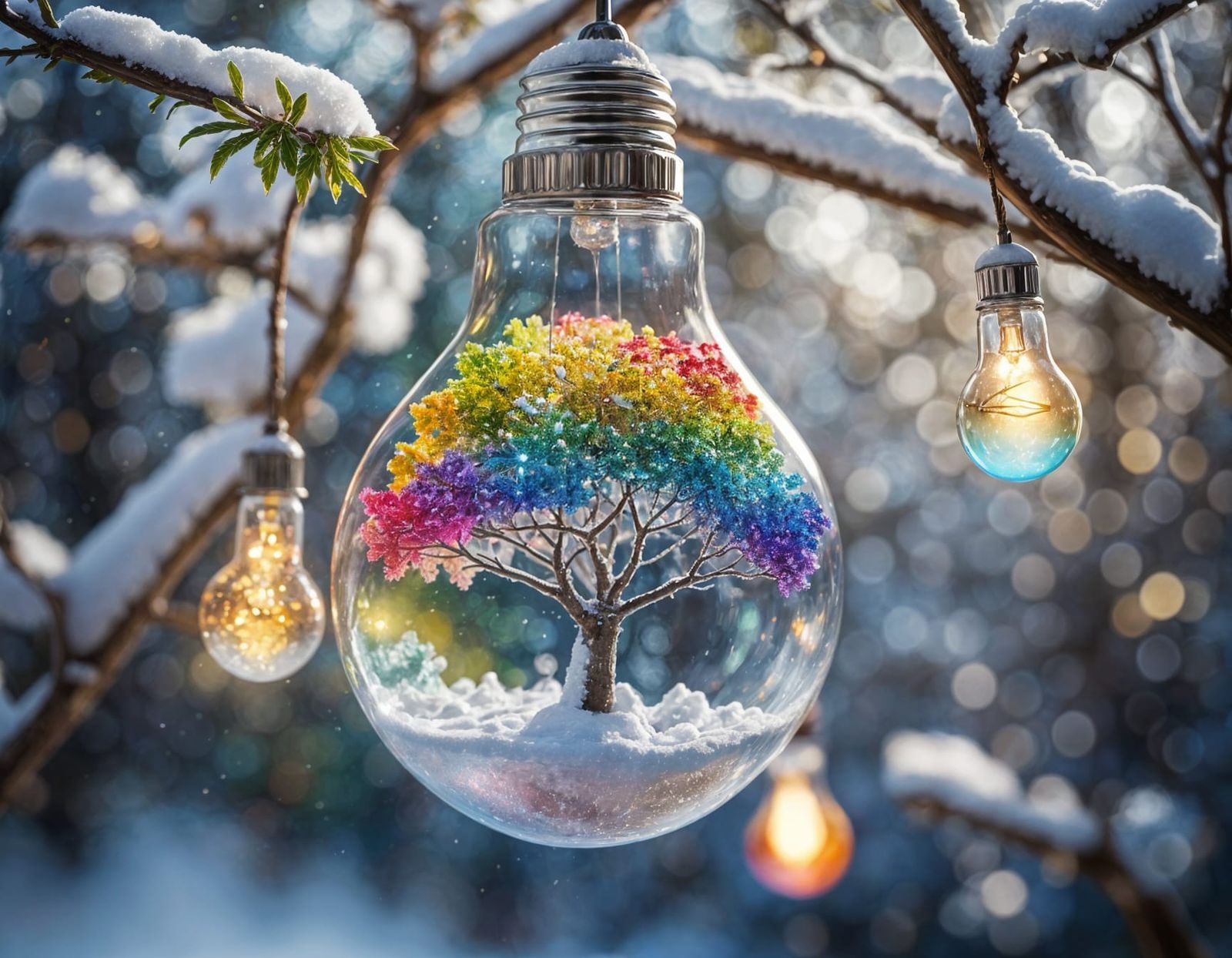 Rainbow Forest in Light Bulb, Hypermaximalist Render