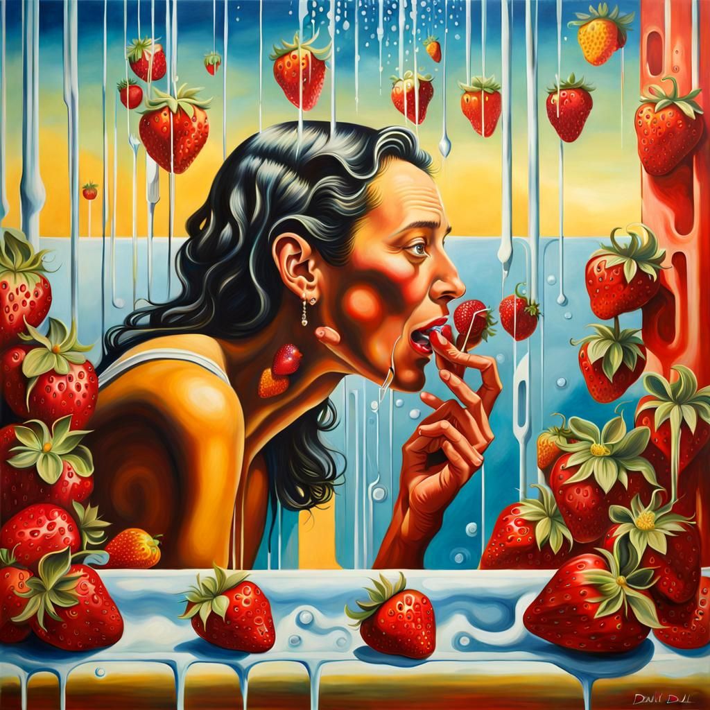 Surreal Strawberry Shower Serenade in Oil