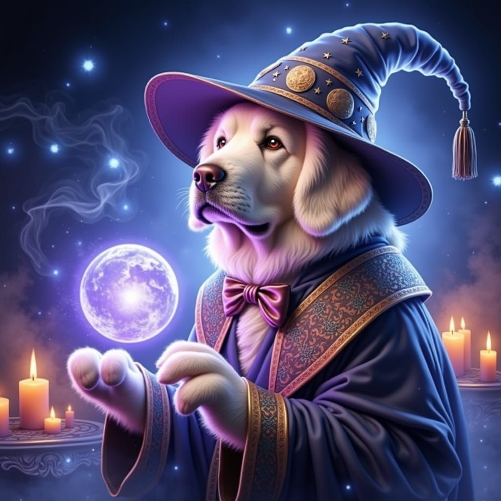 Great Pyrenees Wizard Dog with Magic Energy Ball