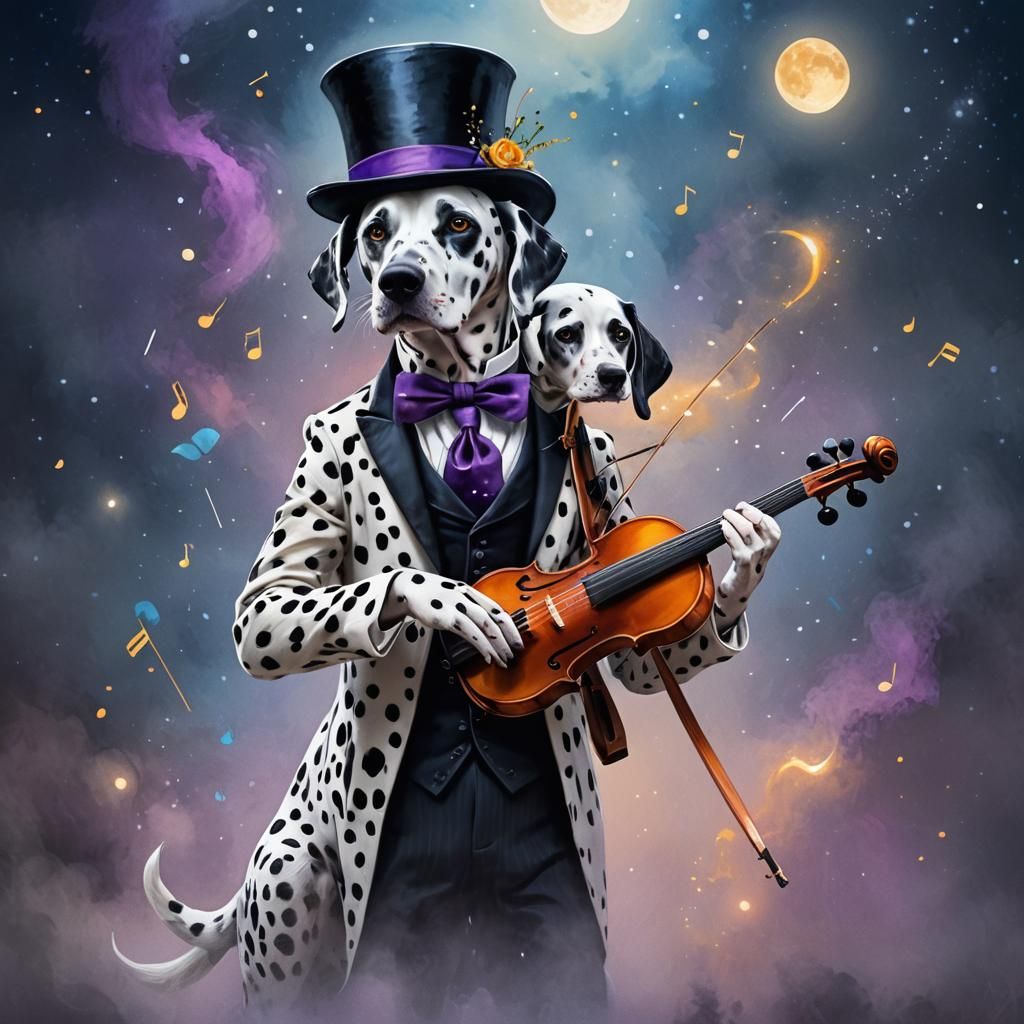 Dalmatian Violinist on Mystical Stage, Fantasy Art