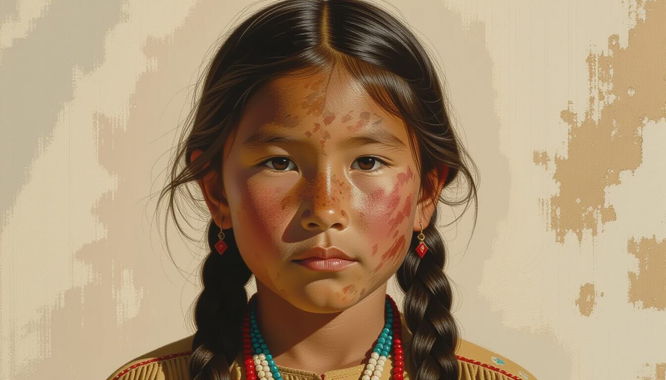 Lakota Sioux Child Portrait in Renaissance Iconography Style