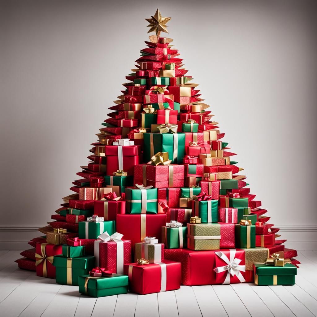 Christmas Tree Made of Unopened Presents