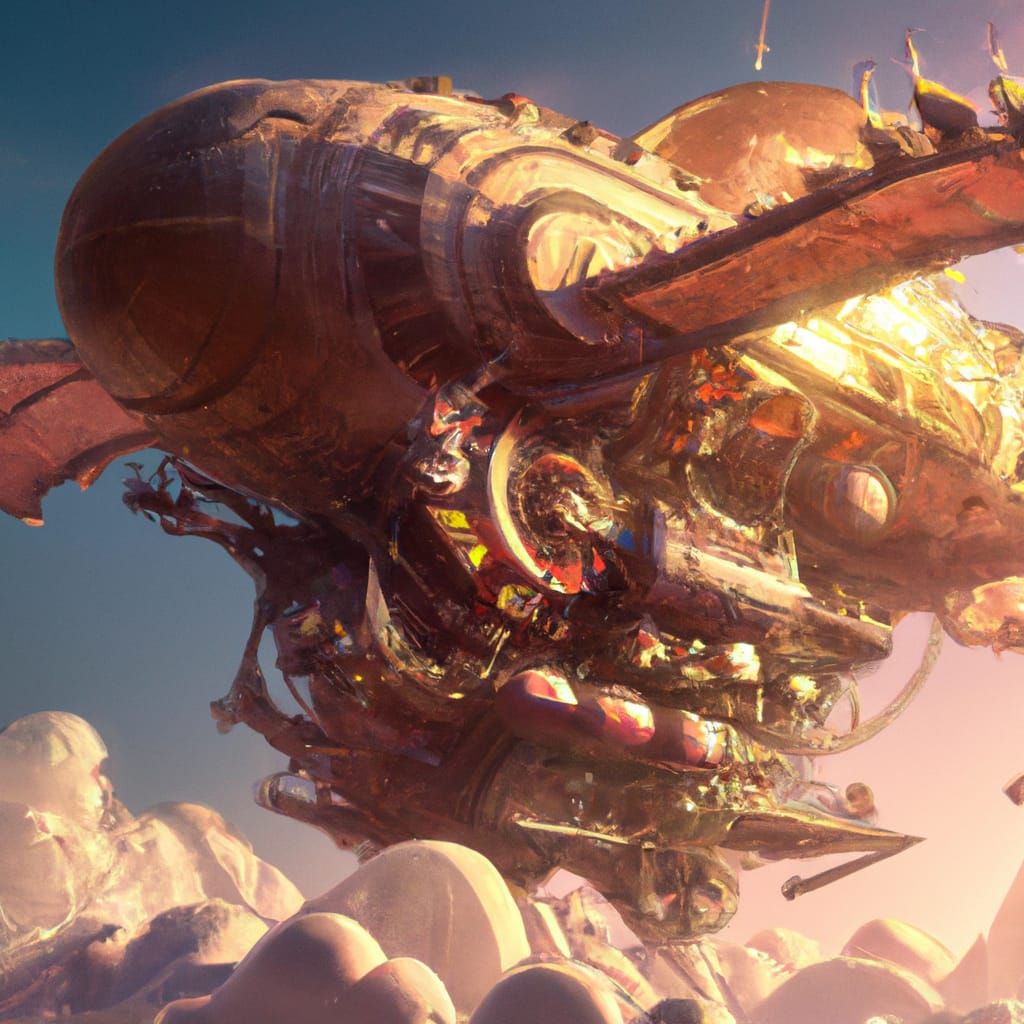Fantasy Airship Battles Angels in Volumetric Clouds