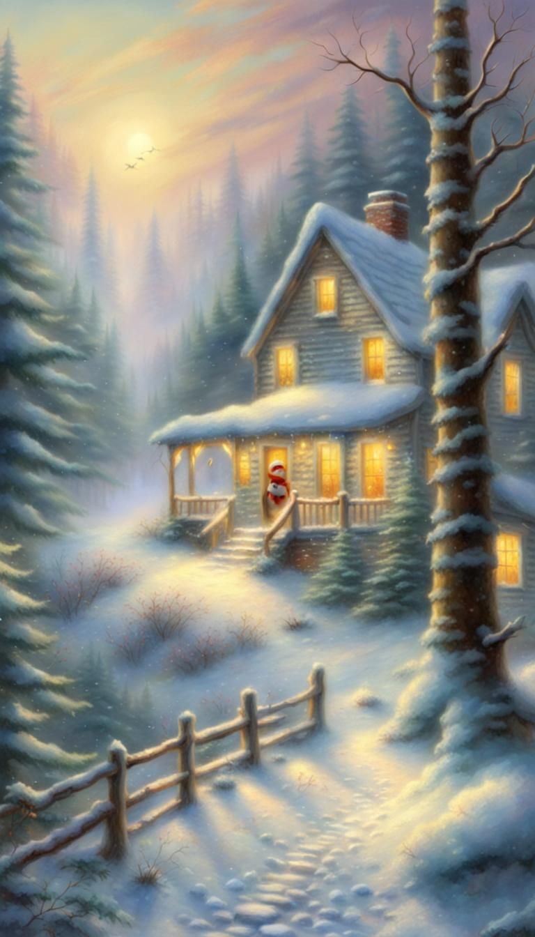 Ethereal Snowman in Sunny Woods, Fantasy Art