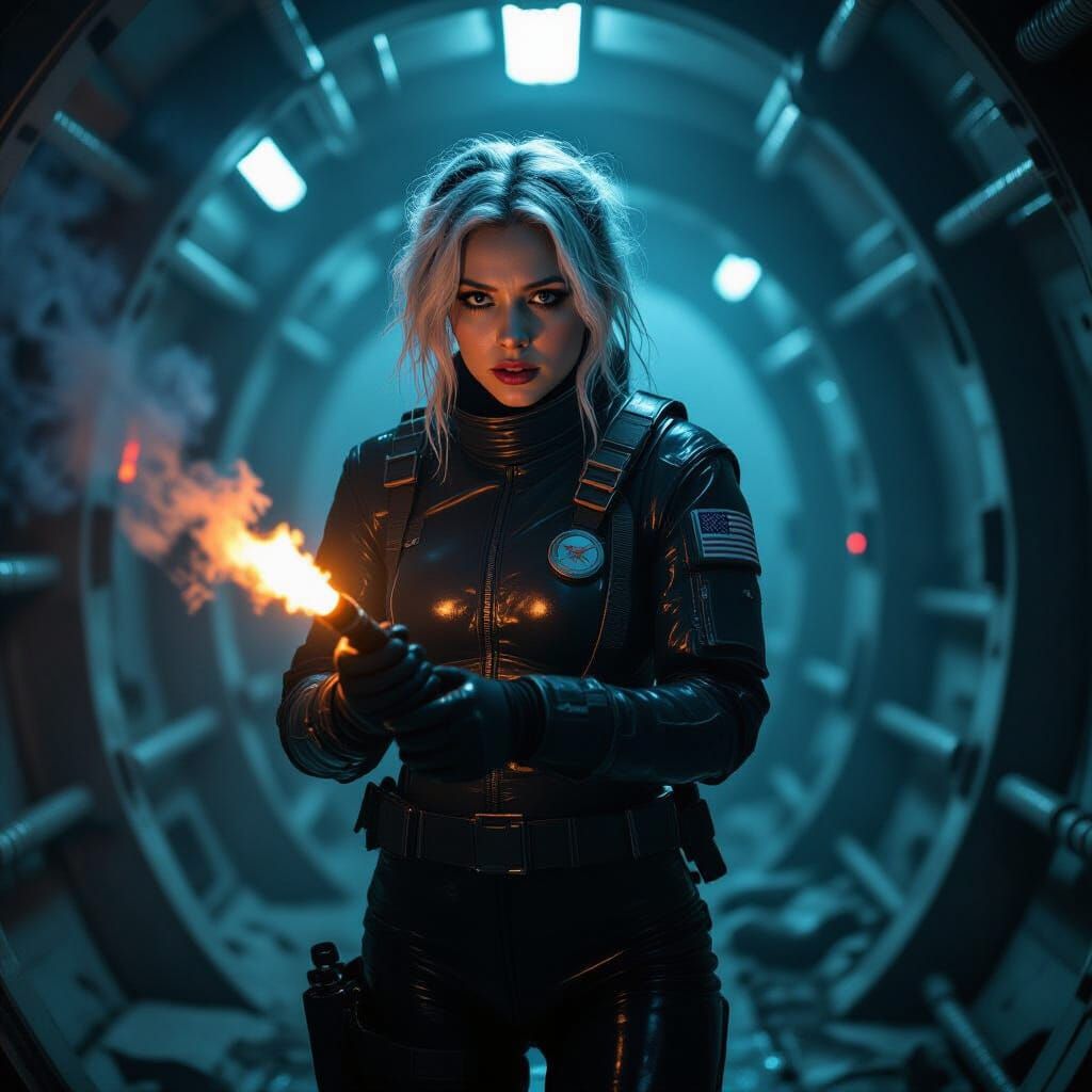 Terrified Space Salvager in Derelict Spaceship