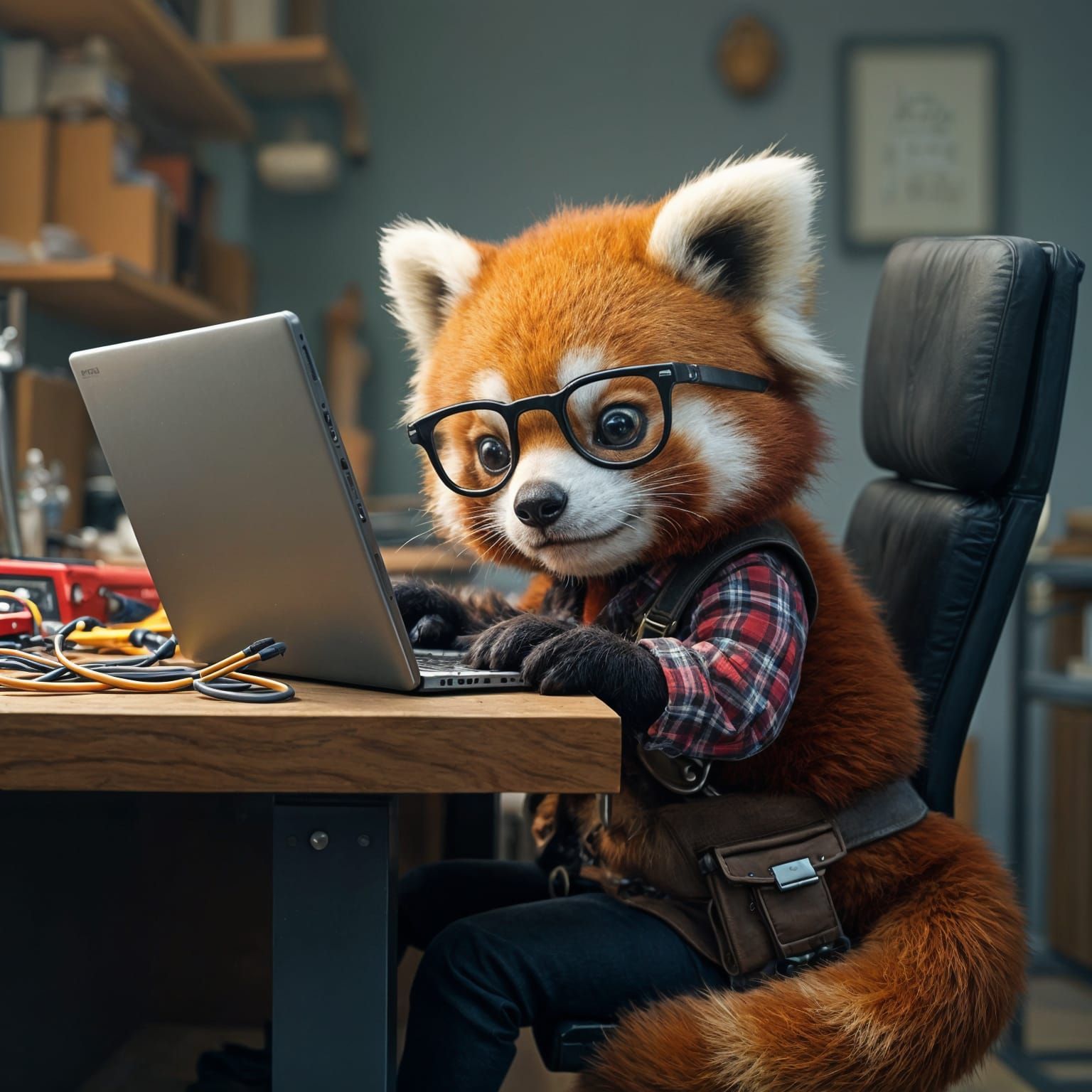Red Panda Computer Repair, Photorealistic Illustration