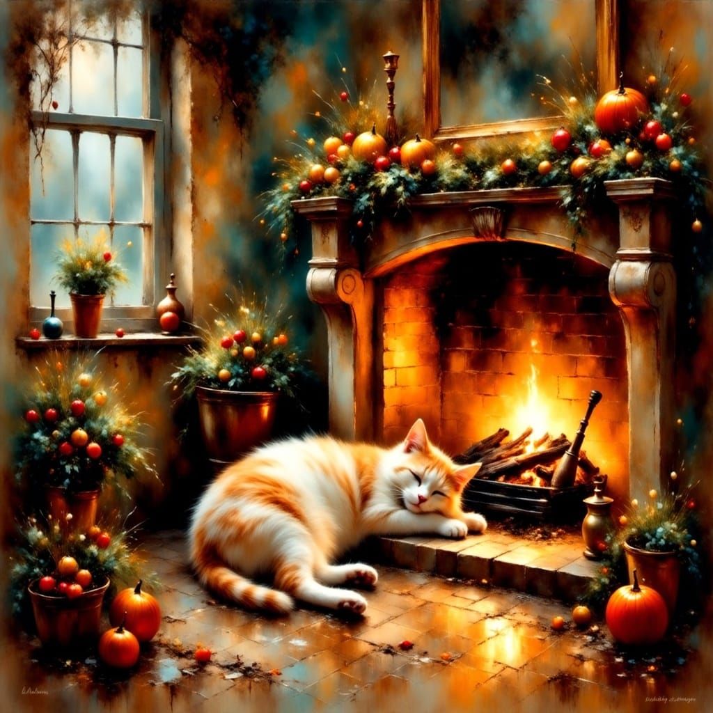 Cozy Christmas Scene in Impressionist Style