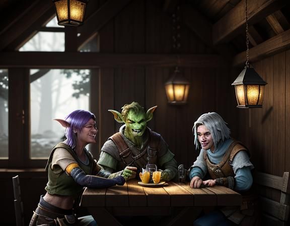 Goblins in Tavern: 3D Game Art in Yellow and Purple