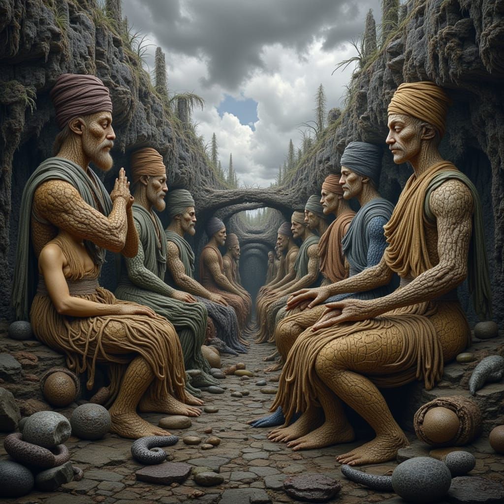 Surreal Elven Landscape in Fingerpunk Style