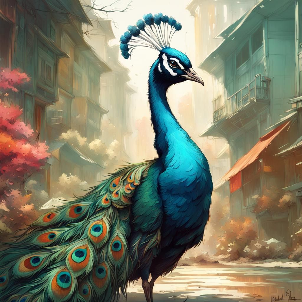 Opulent Baby Peacock in Detailed Fantasy Style