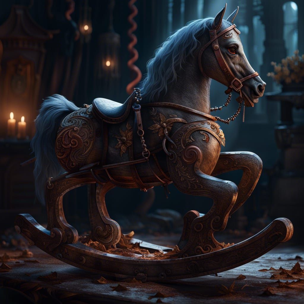 Haunted Rocking Horse: Detailed Fantasy Concept Art