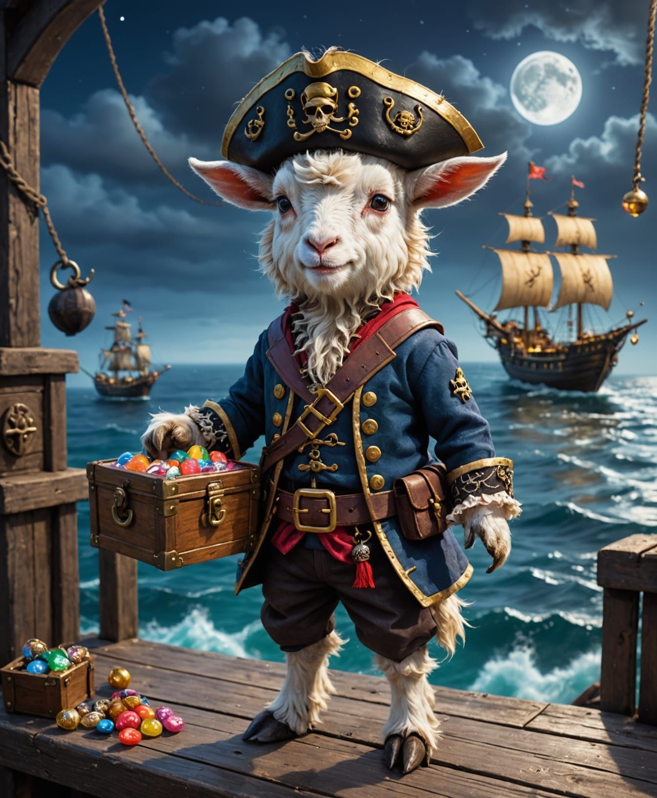 Miniature Pirate Goat on a Haunted Ship Deck