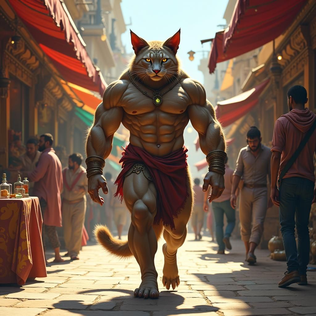 Muscular Feline Humanoid Dominates Fantasy Marketplace