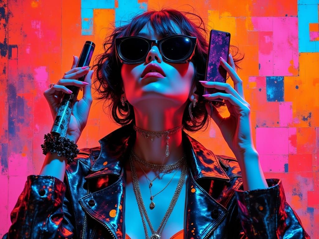 K-Pop Icon in Neon Cyberpunk Style