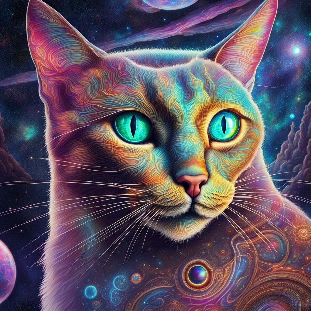 Holographic Cat Eye Astral Cosmic Illustration