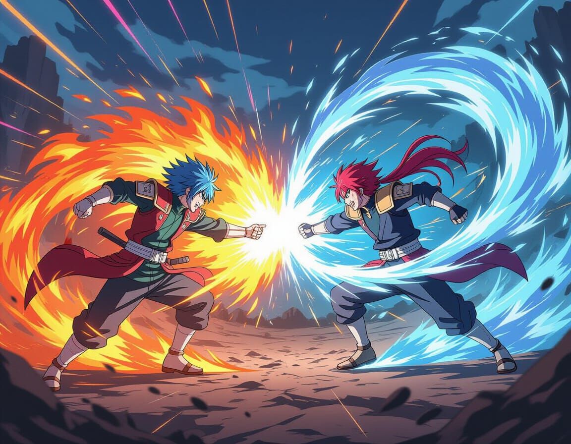 Anime Battle: Fire vs. Wind Energy Clash