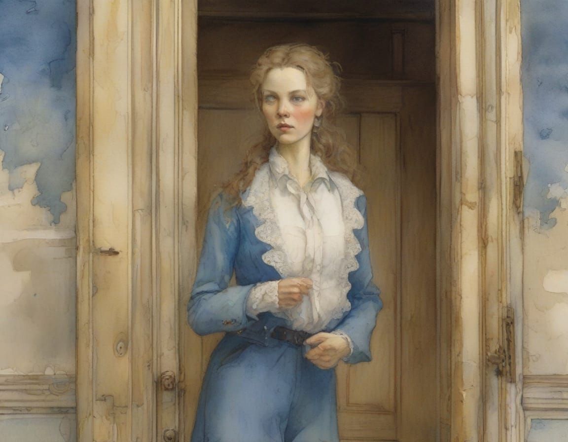 Elegant Woman in a Dreamy Blue Haze, Inspired by 18th Centur...