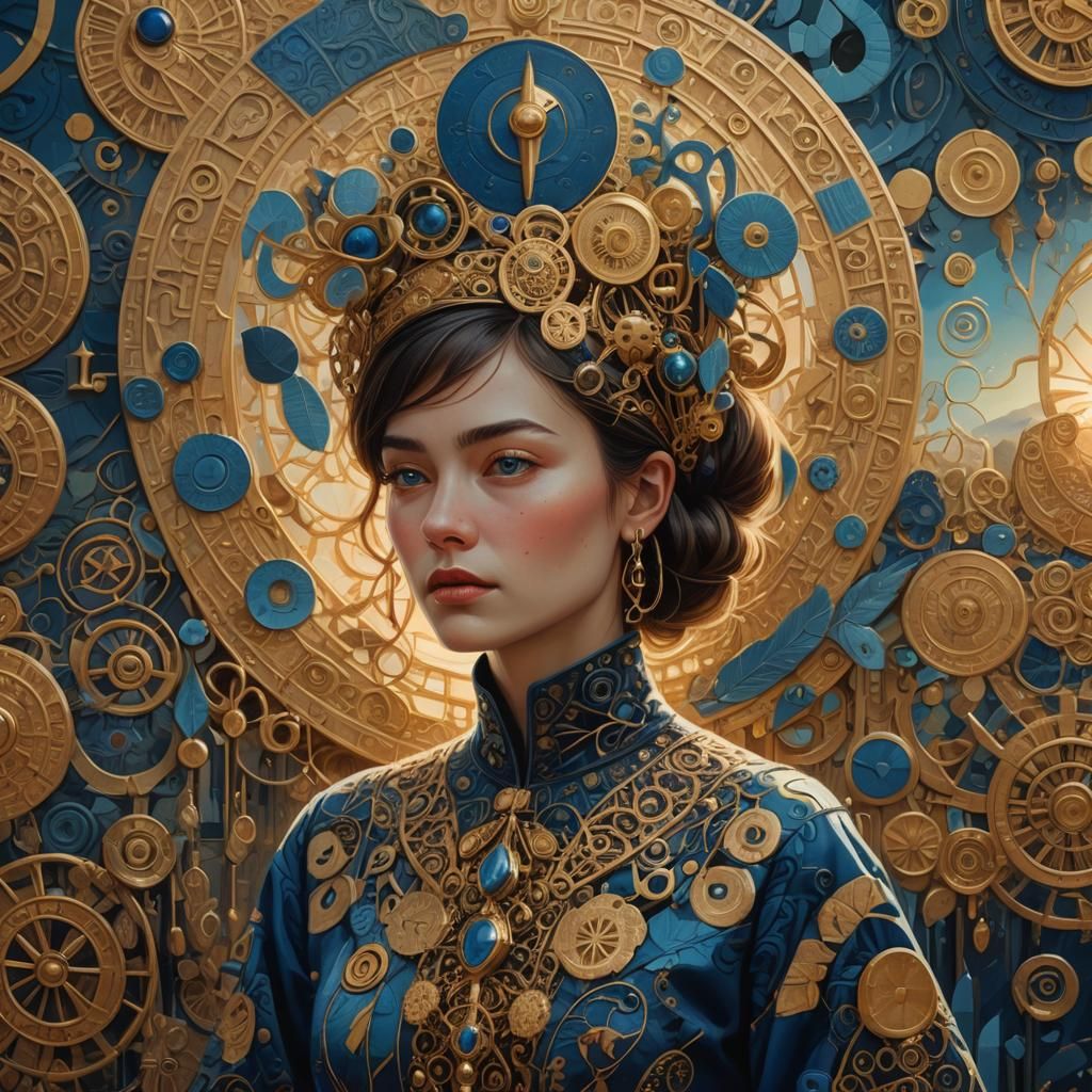 Surrealist Woman Surrounded by Superstition Symbols