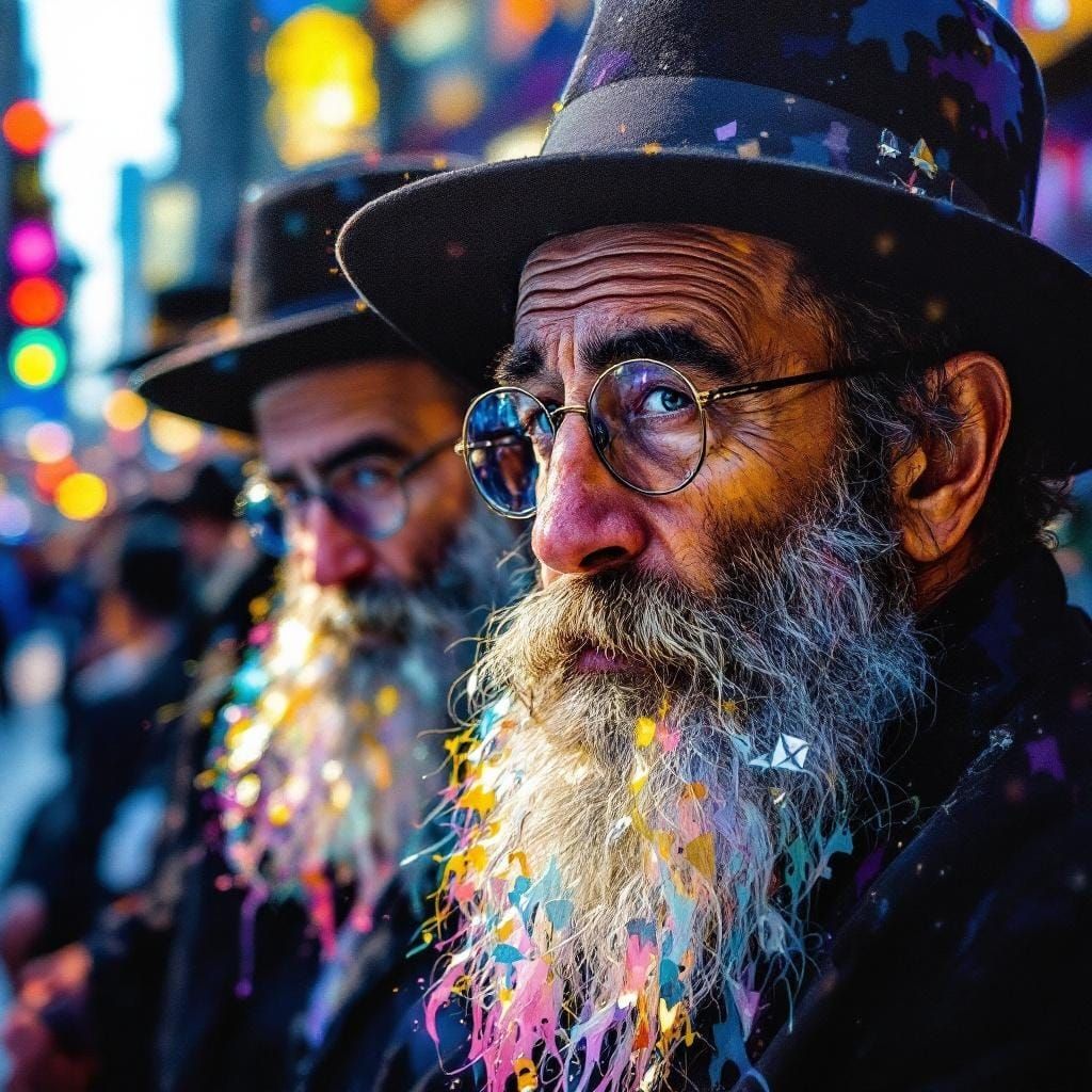 Haredi Jews in NYC Diamond District, Gouache Style