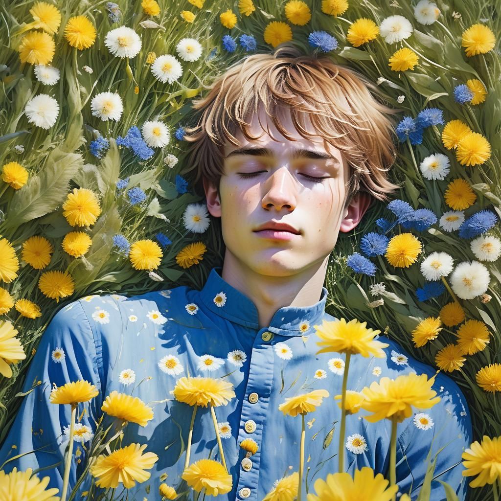 Boy in Floral Dreamscape: Watercolor Fantasy Art