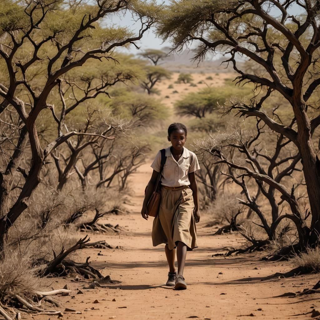 African School Girl Savanna Walk