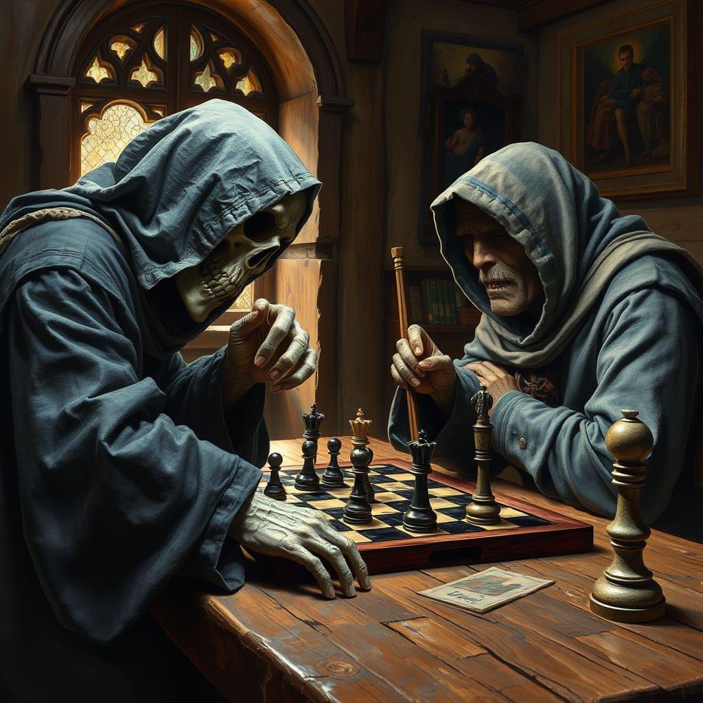 Grim Reaper Defeated by Beggar in Chess Match