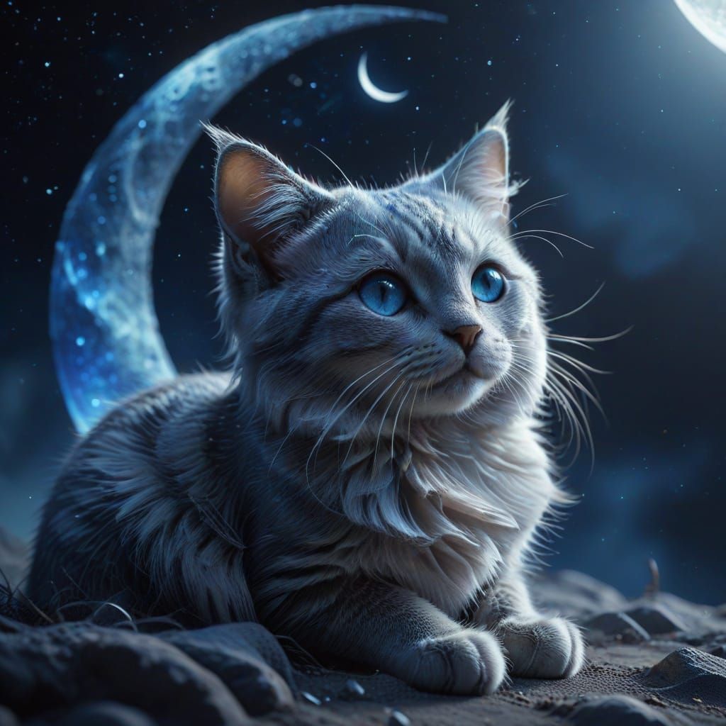 Cuddly Cat on the Moon: A Digital Painting