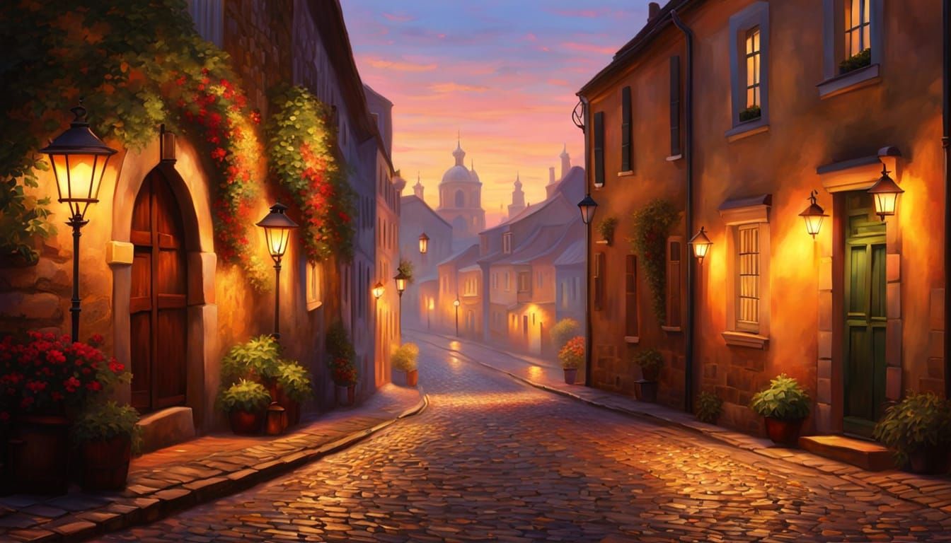 Impressionist Twilight Alleyway Painting