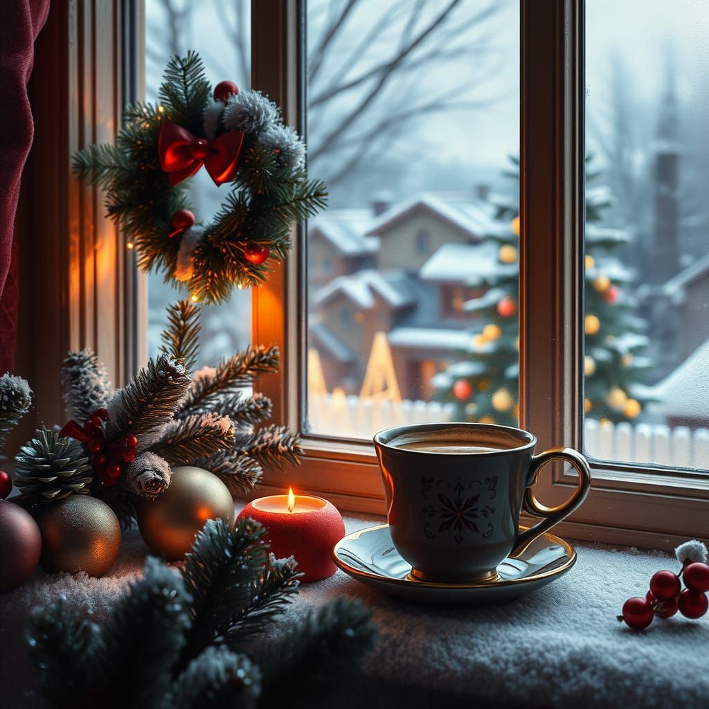 Watercolor Christmas Scene with Rich Decoration