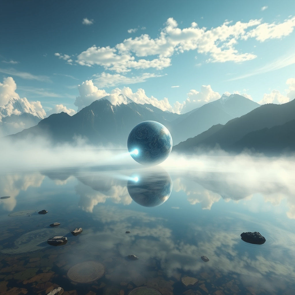 Orb Floating Over Lake: Detailed Matte Painting