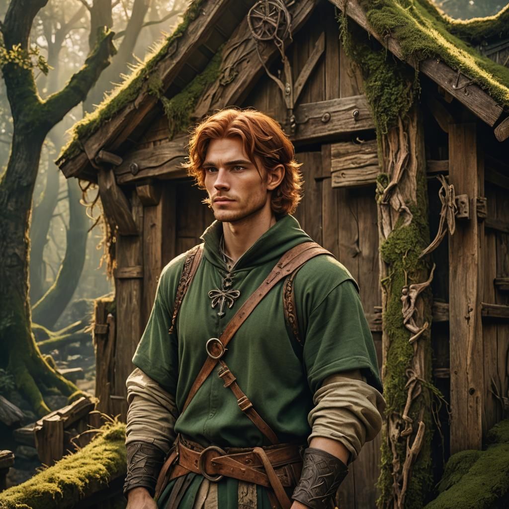 Auburn Archer in Forest Hut: Fantasy Matte Painting