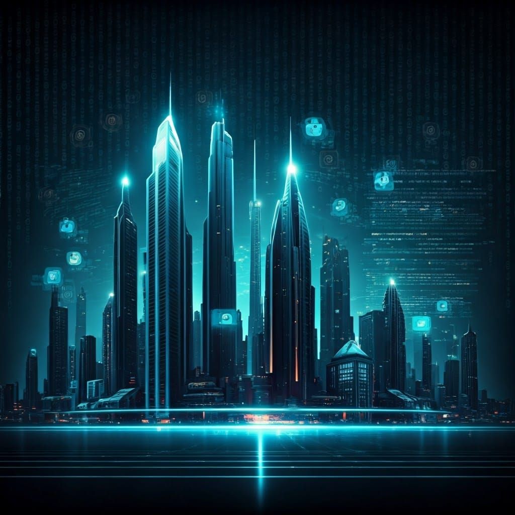 Futuristic Metropolis of Code and Circuitry