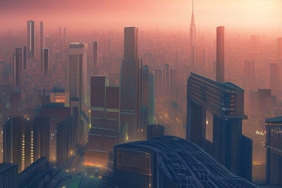 Tokyo Sunset Street View in Detailed Matte Style
