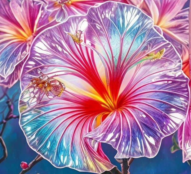 Bioluminescent Hibiscus Tree in Surreal Synthwave Style