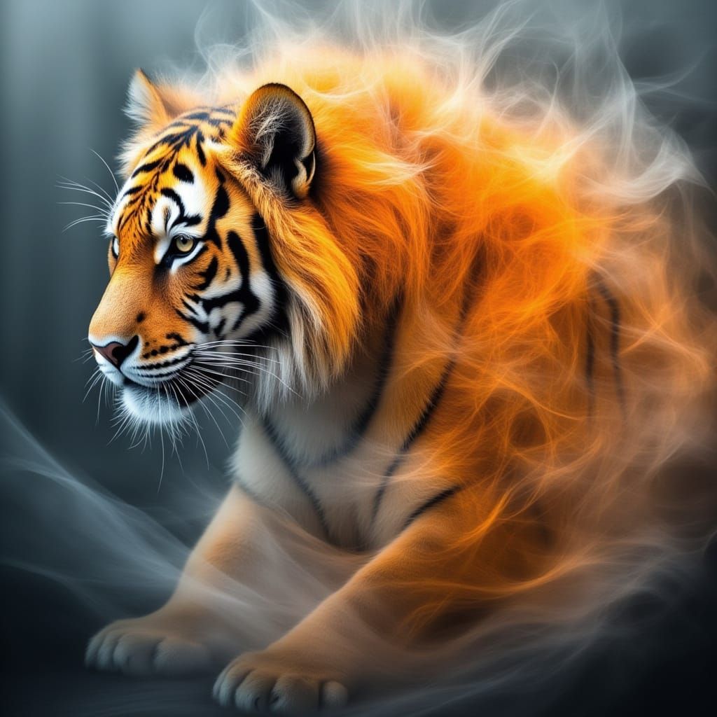 Majestic Fiery Tiger in Dreamlike Setting