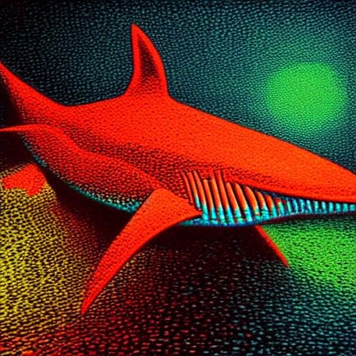 Shark Ninja in Pointillist Thermal Imaging Style