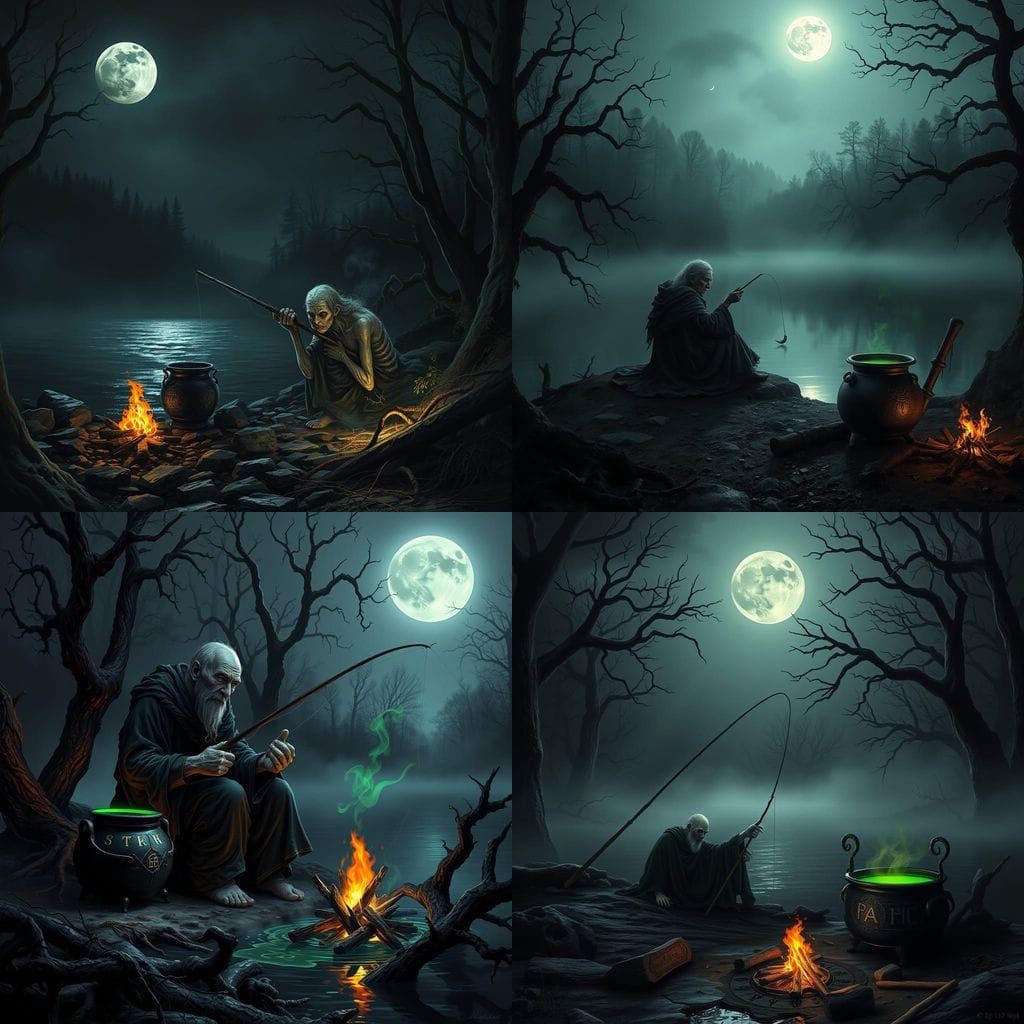 Mysterious Hag Lures Shadows in Moonlit Shadowfell Lake