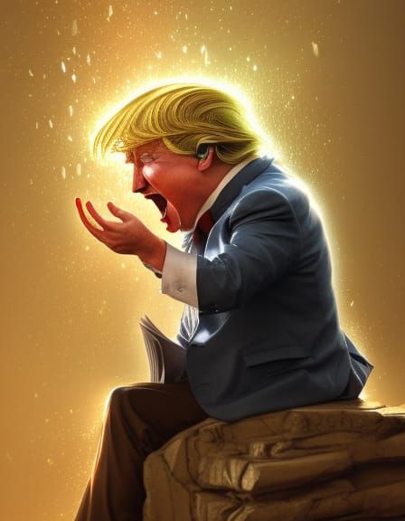 Crying Donald Trump on Golden Toilet, Manga Realism