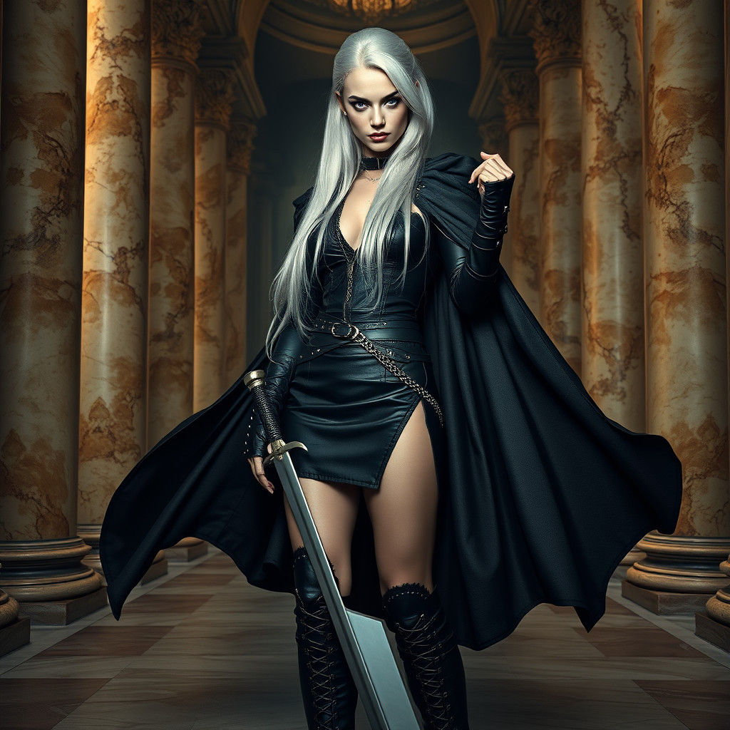 Woman with Saber in Gothic Hall