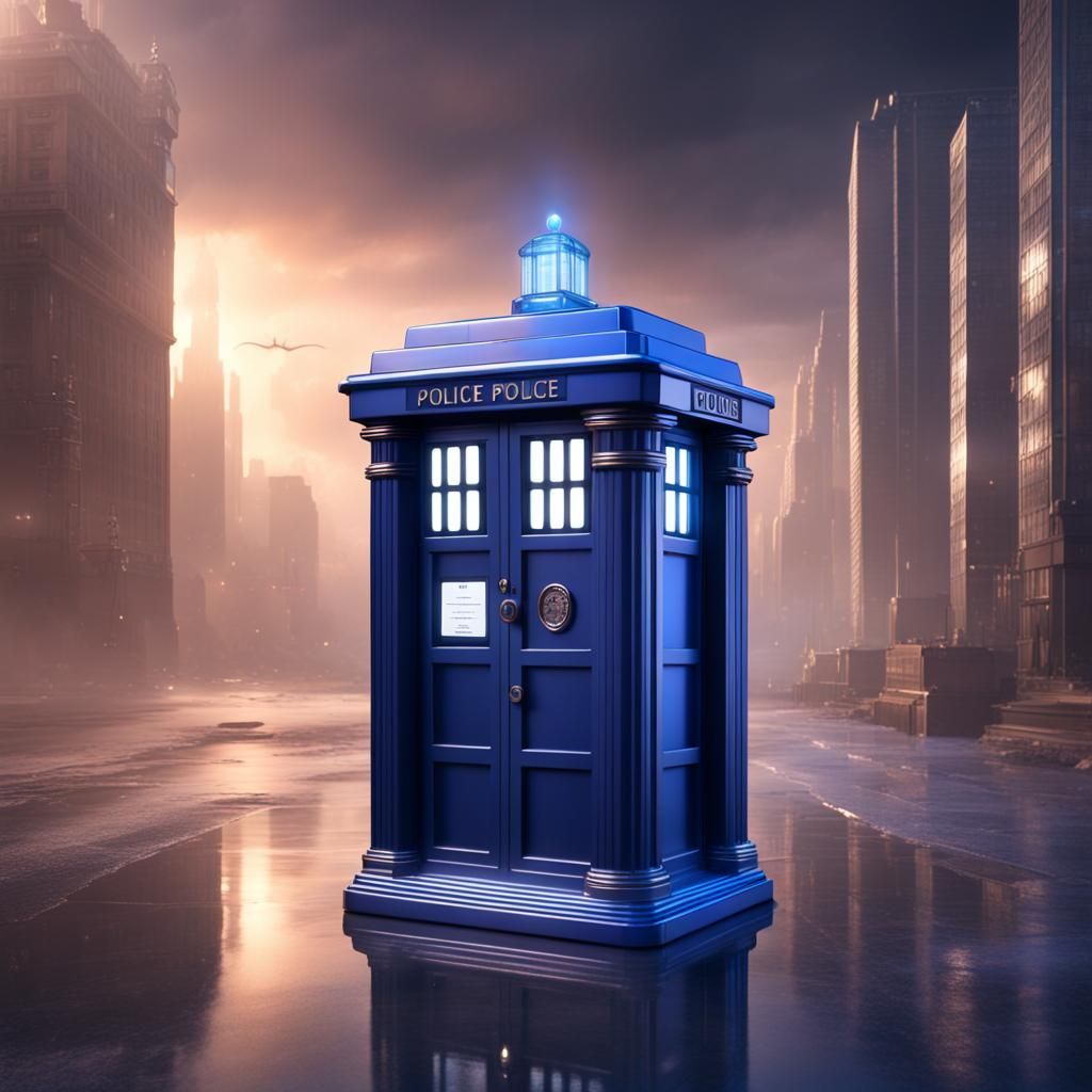 Sapphire Police Box Perfume Bottle: Detailed Matte Painting