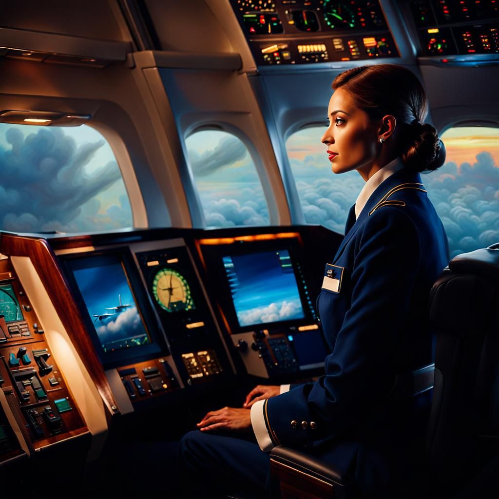 Ethereal Flight Attendant in a Cloudy Sky