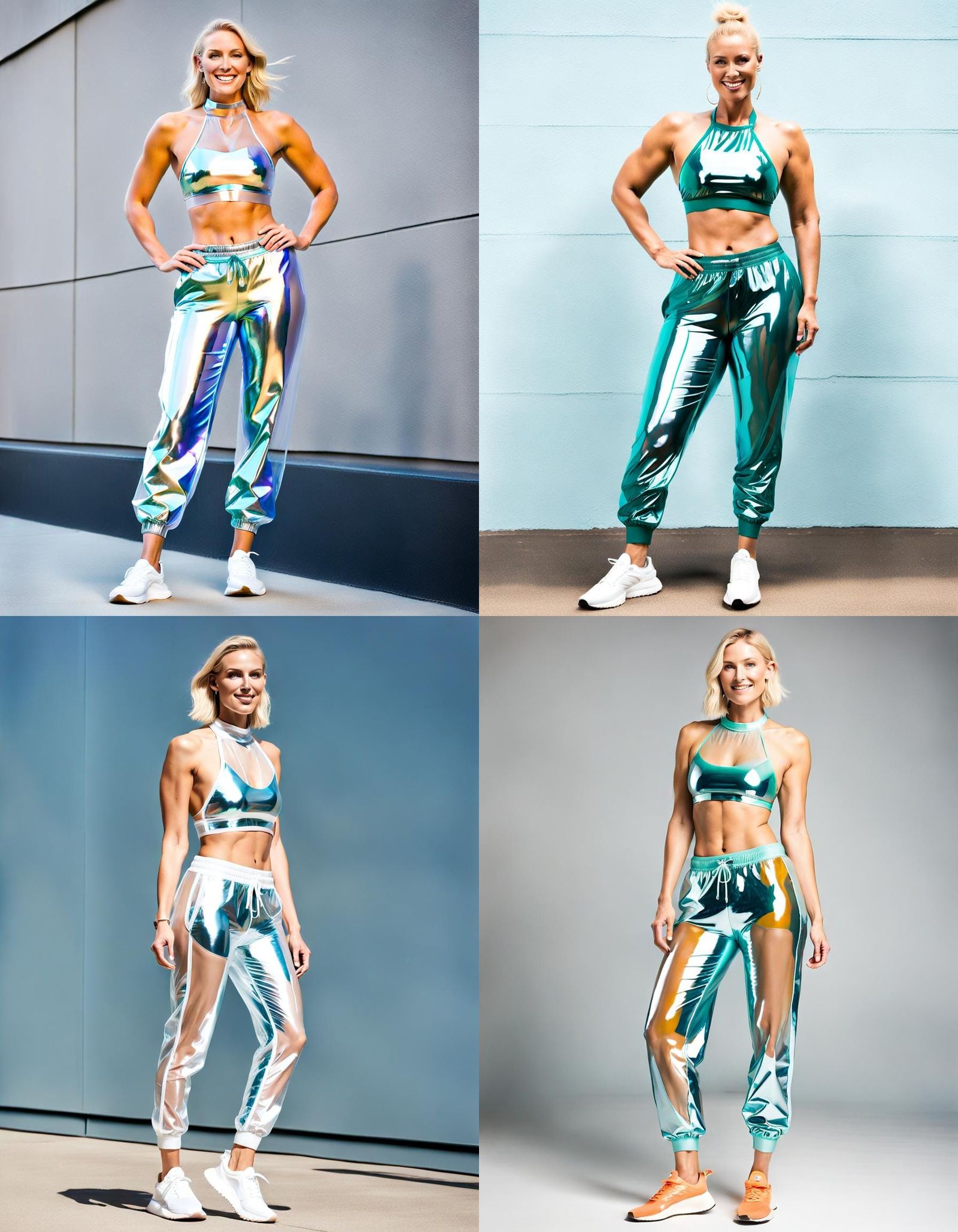 Woman in See-Through Joggers and Metallic Halter Top