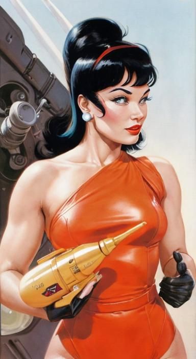 Bettie Page as Sci-Fi Pinup in Comic Style