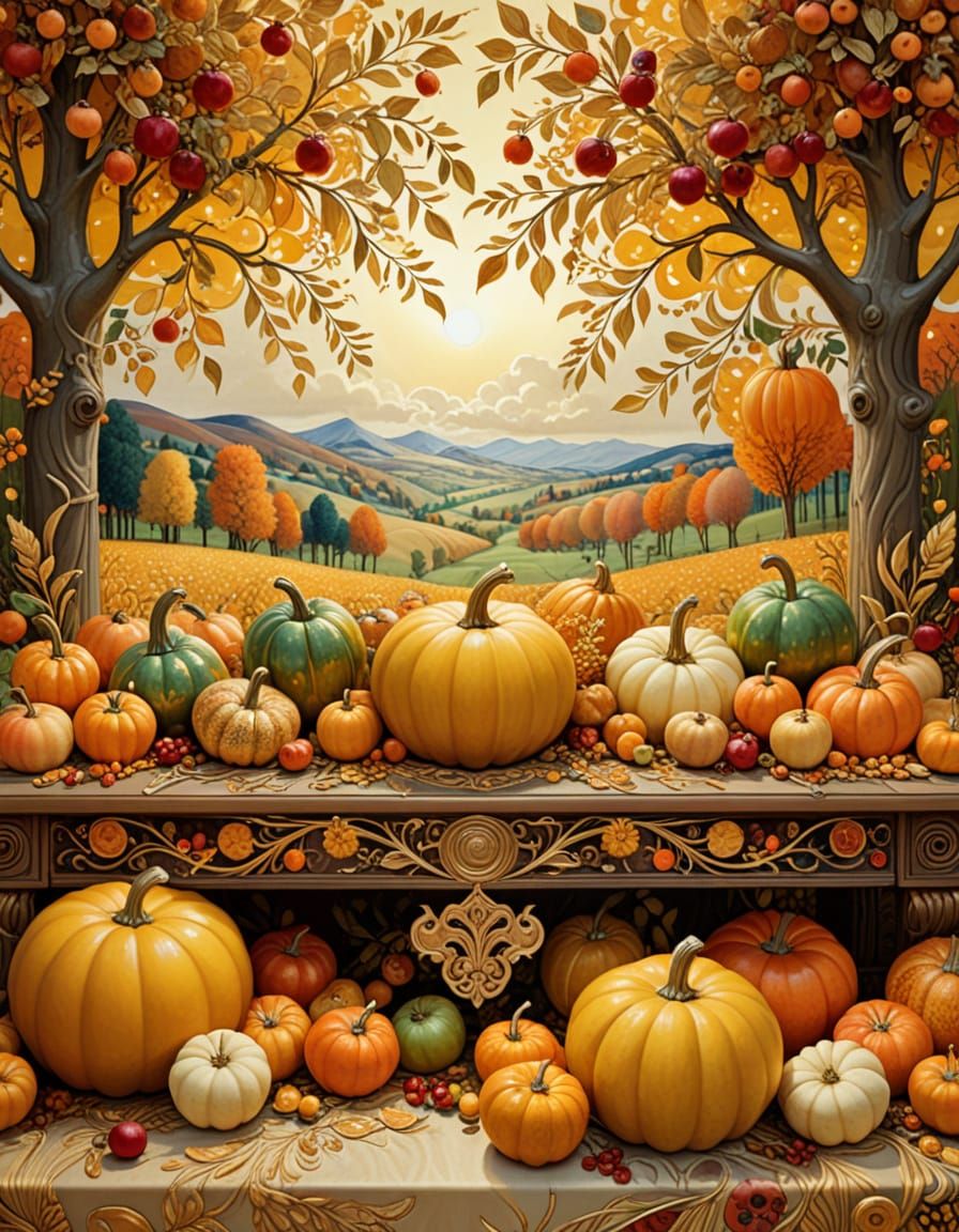 Art Nouveau Harvest Festival With Golden Hues