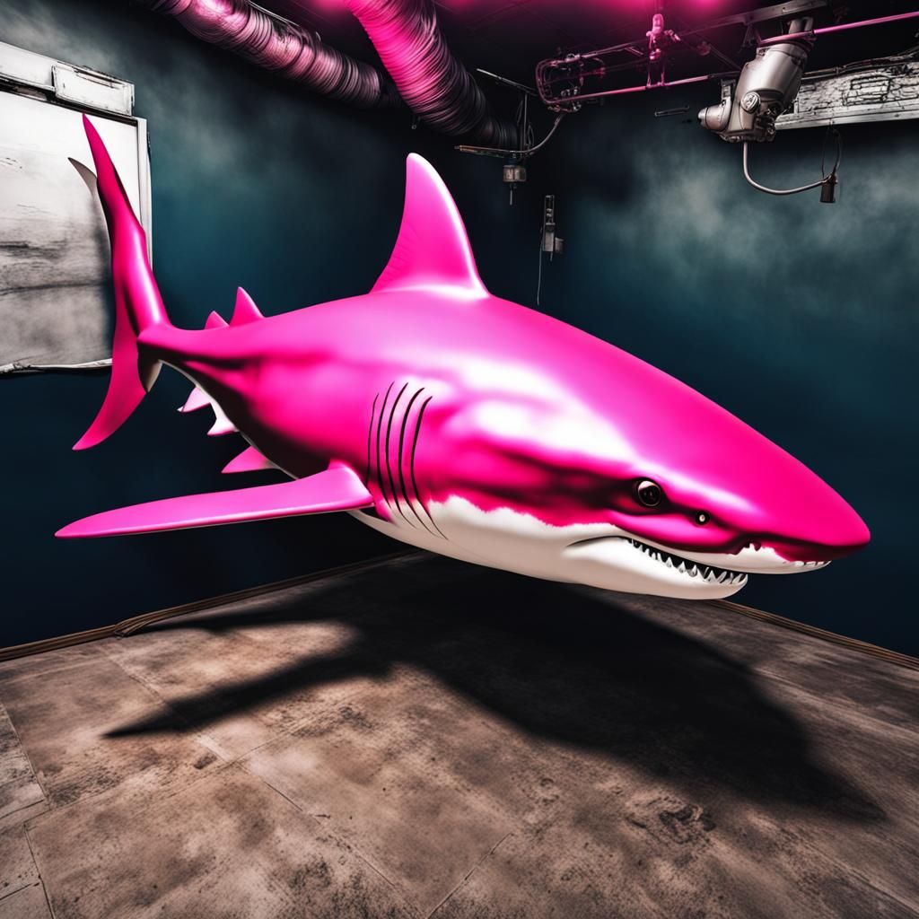 Hyperrealistic Pink Shark in Cinematic Composition